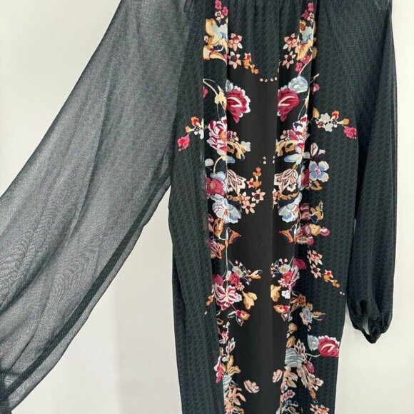 Sophie Max Black Boho Peasant Long sheer Sleeve Lined Floral size large womens - Picture 13 of 13